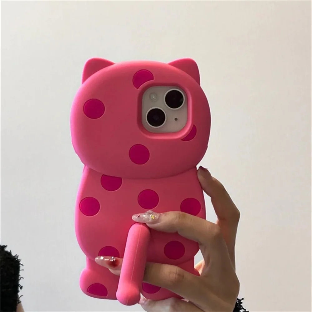 Cute CartoonPink Cat Star Diamond Frosted Laser Phone Case For iPhone 15 14 13 12 11 Pro Max 8 7 Plus XS Bow Chain Back Cover