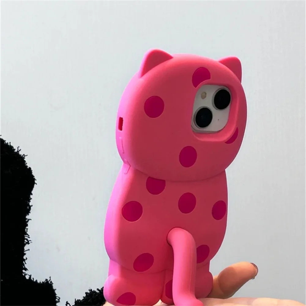 Cute CartoonPink Cat Star Diamond Frosted Laser Phone Case For iPhone 15 14 13 12 11 Pro Max 8 7 Plus XS Bow Chain Back Cover