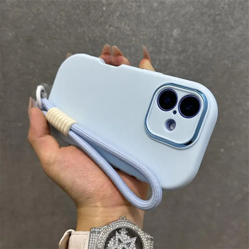 Rounded corners creative silicone soft shell with lanyard Phone Case For iPhone 16 11 12 13 14 15 16 Pro Max Bumper Cases Cover