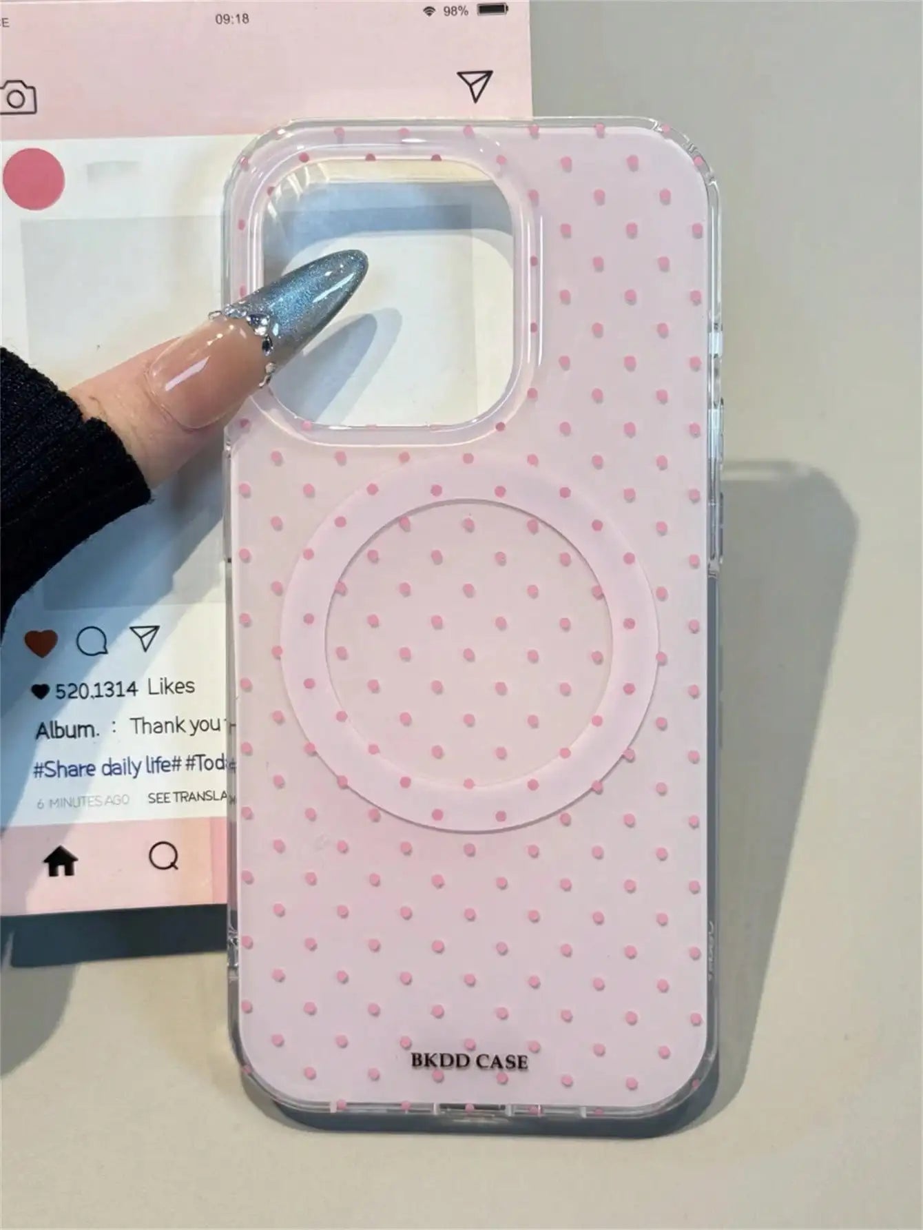 Pink Polka Dot Magnetic Phone Case with Circular Design for iPhone 16/15/14/13/12/11 Pro Max